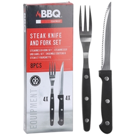 BBQ Steak Knife & Fork set 8 delar, Svart