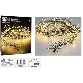 LED Micro Cluster Black Wire Ljuskedja 9,6 m 960 LED, Varmvit 