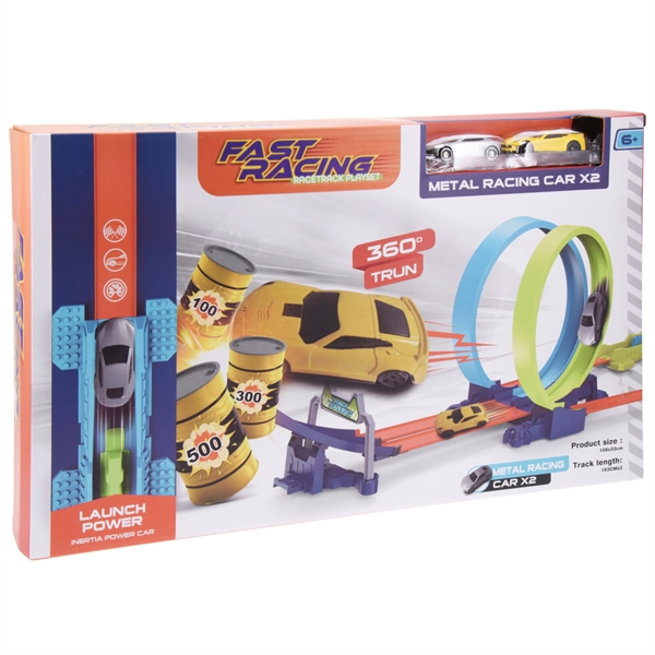 Fast Racing Race Track Play Set med Loop & 2 Cars