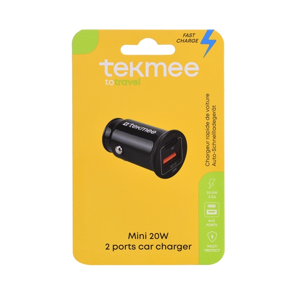 Tekmee 12V USB-laddare med 2 uttag för USB A och C, 3A  