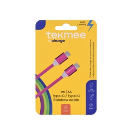 Tekmee 1 meter laddkabel, Type-C till Type-C, Rainbow 