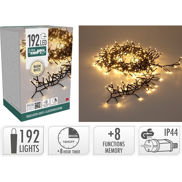 LED Treecluster Ljuskedja 2,4 m 192 LEDs, Varmvita 