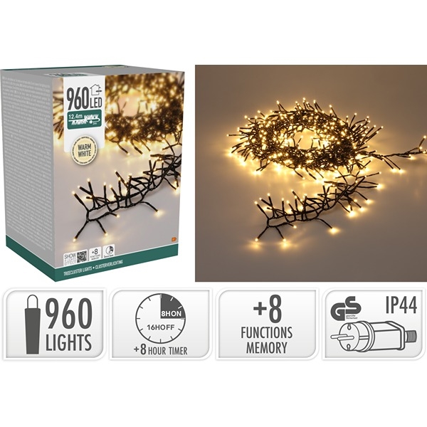 LED Treecluster Ljuskedja 12,4 m 960 LED, Varmvit